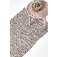 Homescapes Real Leather Handwoven Pattern Hall Runner, 66 x 200 cm in Grey | Size: 66 cm x 200 cm
