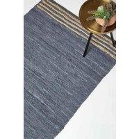 Homescapes Grey Leather Handwoven Stripe Rug | Size: 120 cm x 170 cm