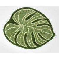 Homescapes Green Leaf Bath Mat 100% Cotton, 65 x 80 cm