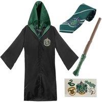 I Love Fancy Dress Harry Potter Costume - 4Pcs - Slytherin Cloak, Tie, Tattoos & Wand | Size: Medium