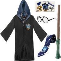 I Love Fancy Dress Harry Potter Costume - Ravenclaw Cloak, Tie, Tattoos, Glasses & Wand | Size: Medium