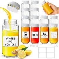 volila Glass Juice Bottles for Heath Shots, 120ml Juice On-The-Go White Lid in Clear