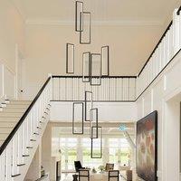 Garwarm Modern Staircase Chandelier, Dimmable LED Chandelier Lighting for High Ceiling in Black