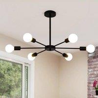 Garwarm 6-Light Metal Black Ceiling Light Adjustable Height Modern Sputnik Chandelier