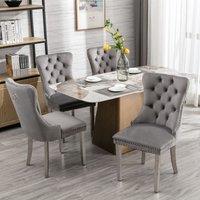 HomeTouch Selma Set of 4 Luxury Velvet Kitchen Dining Chairs with Silver Steel Legs in Grey | Size: 4 Pack