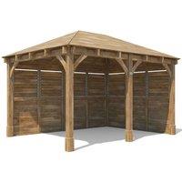 Dunster House Wooden Gazebo Kit Louvre Wall 4x3m Heavy Duty Garden Shelter Leviathan in Brown