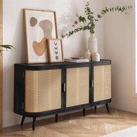 Birlea 3 Door Rattan Sideboard Curved Cupboard Sark Storage Cabinet in Black