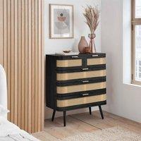 Birlea Rattan 5 Chest of Drawers Sark Black Mid Century Modern
