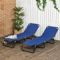 OUTSUNNY Folding Sun Loungers Set of 2 with Adjustable Backrest in Blue