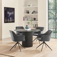 FurnitureboxUK Penrose Black Round Dining Table & 4 Calla Velvet Swivel Chairs