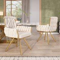 Matteo Luxurious Velvet Dining Armchair Set with Swivel Function in Beige