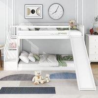 Matteo Bunk Bed With Stairs & Slide, Solid Pine Wood Frame, Children Bed With 2 Drawers In The Steps in White | Size: Double
