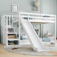 Matteo Bunk Bed With Stairs & Slide, Solid Pine Wood Frame, Children Bed With 2 Drawers In The Steps in White | Size: Double