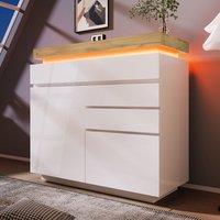 Matteo Chest of Drawers, High-gloss Sideboard Cabinet w/ 2 Doors & 3 Drawers, Storage w/ RGB LED(App-controlled), Multi-purpose Cabinet for Living