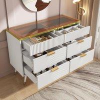 Matteo Sideboard Cabinet Dresser w/ 6 Drawers, Amber glass chest of drawers, Compartmentalised storage, Anti-tip, Dressing table for Living Room
