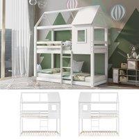 Matteo Bunk Bed, Children Cabin Bed, Twin Sleeper, Solid Pine Wood in White | Size: Single