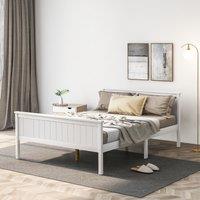 Matteo Wooden Bed Frame with Headboard & Footboard, Pine Wood Bed in Off-White | Size: Single