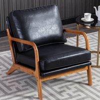 Matteo Modern Accent Armchair with Solid Wood Frame & PU Leather Upholstery in Black