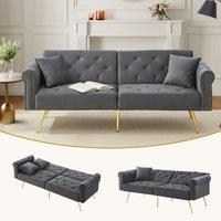 Matteo Modern Velvet 2-Seater Sofa Bed with 3-Stage Adjustable Backrest in Grey
