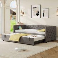 Matteo 3ft Single Upholstered Daybed Sofa Bed with Pull-Out Trundle in Grey