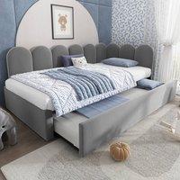 Matteo Grey Velvet Upholstered Daybed, Pull-Out Trundle, 3FT Single Sofa Bed