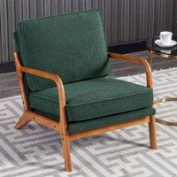 Matteo Mid-Century Modern Emerald Boucle Accent Armchair with Wood Frame in Green