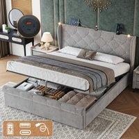 Matteo Double velvet Upholstered Bed Frame with Diamond Tufted Headboard in Grey