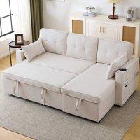Matteo 3-in-1 L-Shaped Sectional Sofa Bed with Storage & Cupholders - Beige