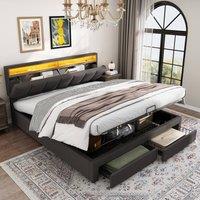 Matteo Super King Upholstered Bed with LED Lighting - Grey Linen