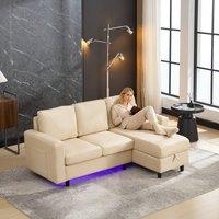 Matteo L-Shaped Sofa Bed with Storage, USB & LED - 3 Seater, Beige
