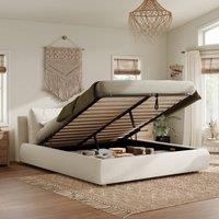 Matteo Warm White Boucle Upholstered Ottoman Double Storage Bed Frame
