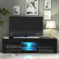 Creative Furniture Loom TV Unit 130cm - Black with Gloss Doors & LED Lights