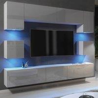 Mex Furniture LTD Wall TV Unit Panorama - White & Grey Gloss Doors & LED Lights