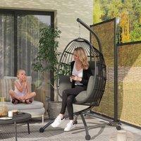 OUTSUNNY Egg Chair Outdoor Indoor Garden Swing Chair, Folding Basket, Grey in Dark Grey