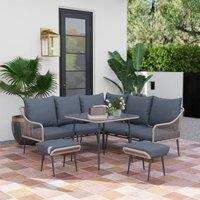OUTSUNNY 6 Piece Garden Furniture Set Garden Sofa with Cushions, Light Brown