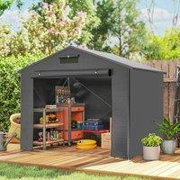 OUTSUNNY 8 x 6 ft Garden Storage Shed with Roll-up Zipper Door, Dark Grey