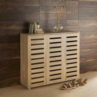 Home Source Oslo 3 Door Shoe Storage Cabinet Unit Cupboard Slatted Doors in Light Oak