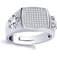 Jewelco London Men's Silver CZ Fleur De Lis Square Cushion Signet Ring | Size: Z