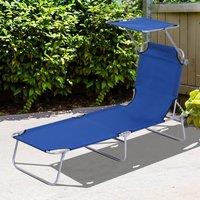 OUTSUNNY Folding Chair Sun Lounger w/ Sunshade Garden Recliner Hammock in Blue