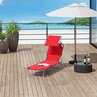 OUTSUNNY Folding Chair Sun Lounger w/ Sunshade Garden Recliner Hammock in Red