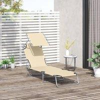 OUTSUNNY Folding Chair Sun Lounger w/ Sunshade Garden Recliner Hammock in Beige