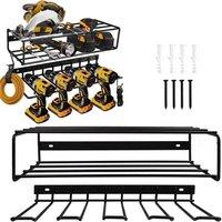 VOGREX Power Tool Organizer Drill Holder Wall Mount Tool Storage Rack in Black