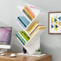 VOGREX White 5 Tier Wooden Tree Shaped Free Standing Bookshelf