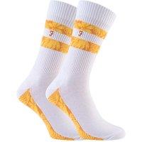 FARAH Men's 2 Pack Classic Cotton Ribbed White Sports Socks with Stripes in Mustard | Size: 6-11