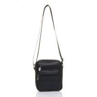AJVANI Men's Small Leather Messenger Crossbody Shoulder Strap Day Bag in Black