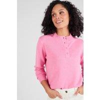 Damart Women's Tunisian Collar Knitted Jumper with Button Neck in Pink | Size: 18-20