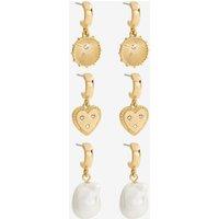 Mood Women's Gold Plated Charm Pearl Earrings - Pack of 3