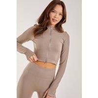 Pink Vanilla Women's Active Rib Double Zip Top in Stone | Size: Medium