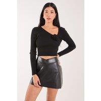Pink Vanilla Women's Corsage Knit Long Sleeve Top in Black | Size: Small