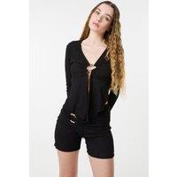 Pink Vanilla Women's Black Textured Gold Ring Top | Size: Large